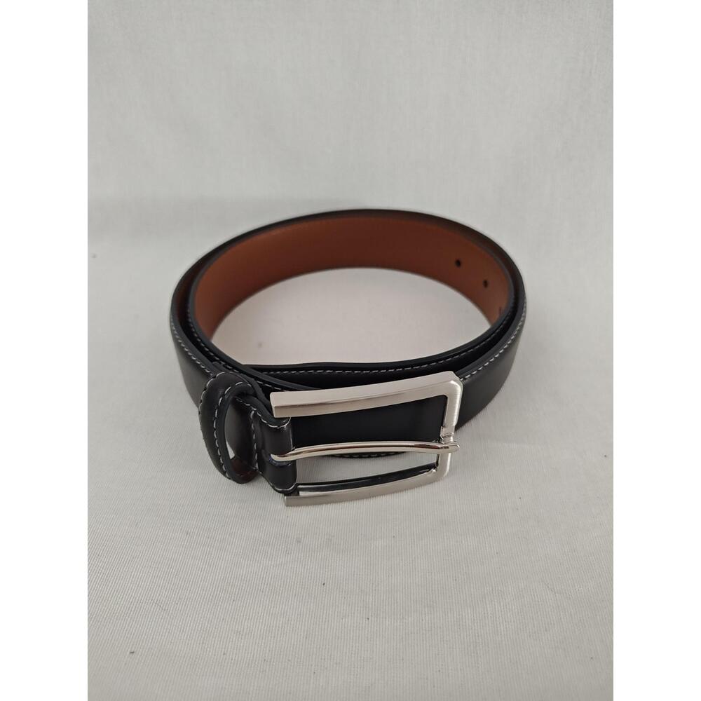 English Laundry‎ Dress Belt Black Mens 32 Genuine Leather White Stitching 1 1/4"